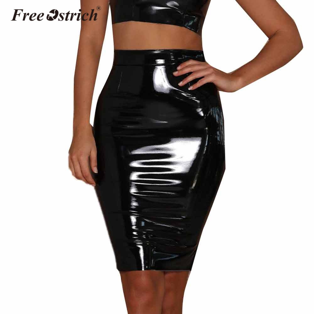 Free Ostrich PU Leather Skirt Bodycon Sexy Solid Short Pencil Skirt S40