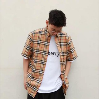  BURBERRY  Fashion kemeja  kotak  kotak  lengan pendek pria  dan 