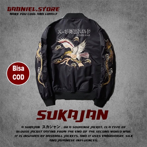 Jaket Bomber Pria Sukajan Original Motif Torino Dragon Full Bordir Jacket Model Bomber Jepang Gambar