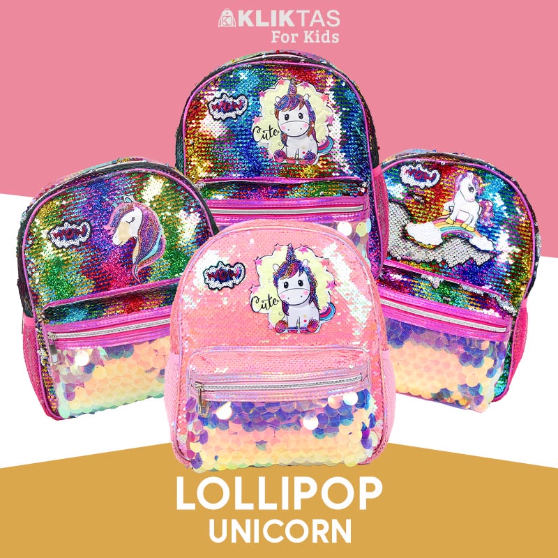 [KLIKTAS] Tas ransel anak perempuan Lollipop Unicorn 12510-12 - usap warna TK Paud sekolah