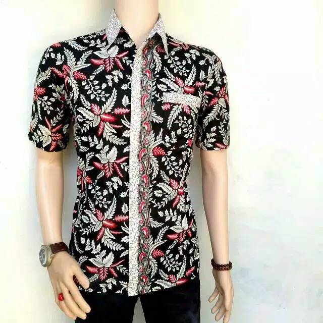 tey-17 Batik Pria ASJ SA HRB026 Kenongo Kemeja Tosca Pendek Pekalongan Padi M L Xl Sogan Tulis ::