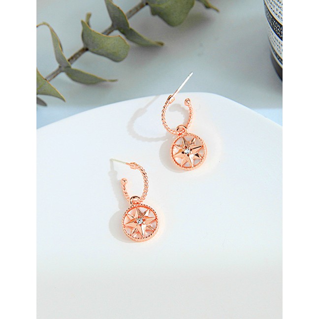 LRC Anting Tusuk Fashion Rose Gold Octagon Star Shell Stud Earrings D91441