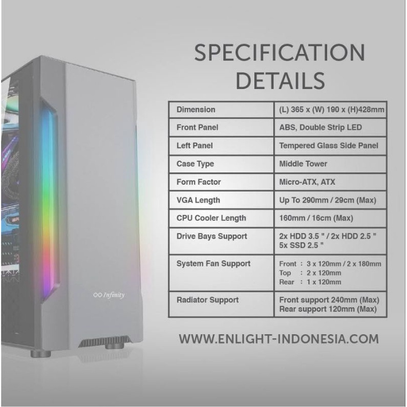 Casing PC Gaming Enlight FLASH V2 RGB Transparent Acrylic Front Panel