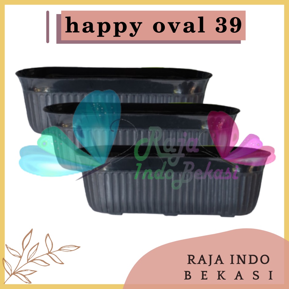 Pot Bunga Happy Oval 39 Putih Hitam - Pot Bunga Putih Tanaman Hias Aglonema Bunga Keladi Bukan Pot Tawon