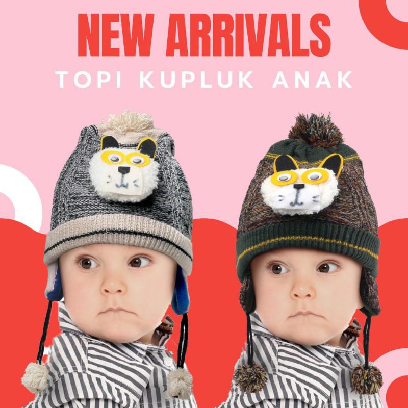 Kupluk Rajut Anak Balita Laki Perempuan Premium Motif Kucing Panda Polos Original