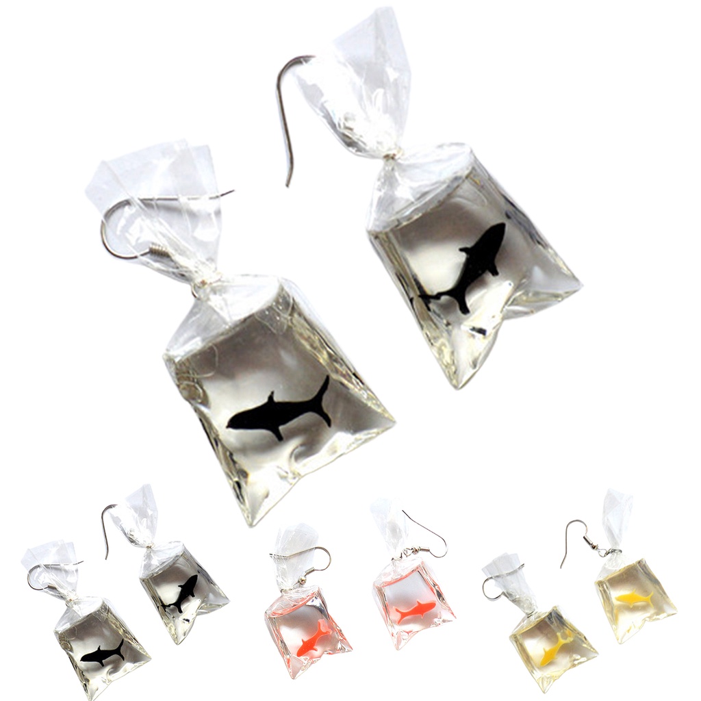 Hu Hu Hu Hu Hu Alat Bantu Pasang Kacamata♡ 1 Pasang Anting Tusuk Gantung Bentuk Ikan Mas Bahan Resin Untuk Wanita