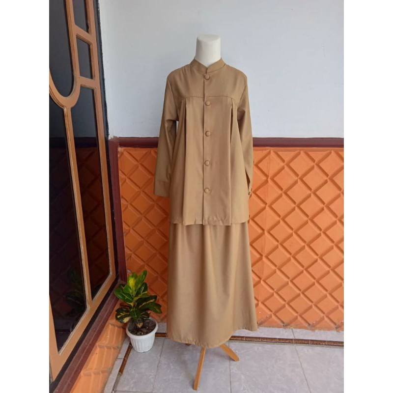 Seragam Pemda PNS Ibu Hamil Toyobo Khaki Setelan Adem Bumil