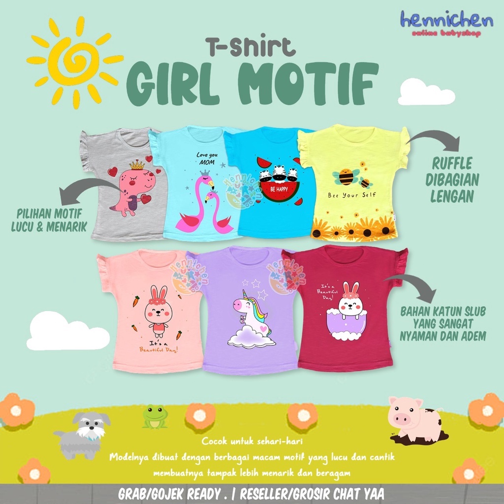 TSHIRT MOTIF GIRL ATAS ANAK PEREMPUAN MOTIF KAOS ANAK PEREMPUAN (1 - 8 TAHUN)