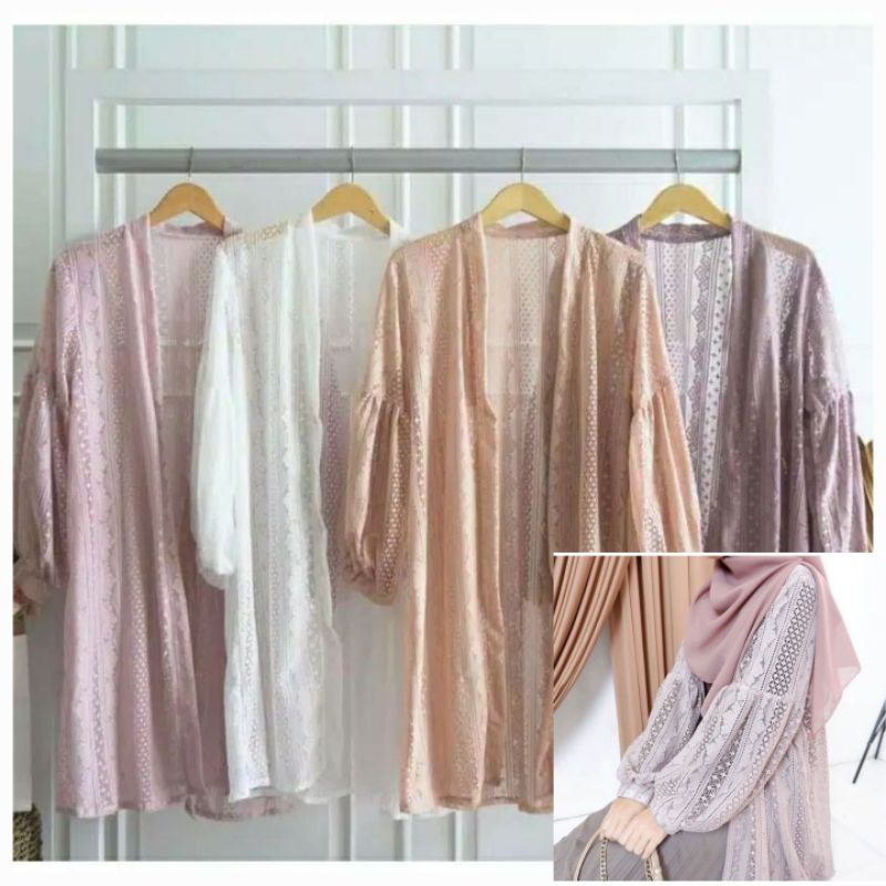 OUTER LONG CARDIGAN BRUKAT LENGAN BALON ALL SIZE STANDAR SAMPAI JUMBO