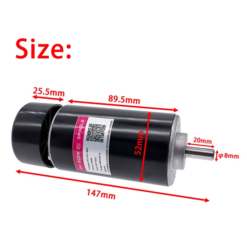 [HAEBOT] Dinamo DC Spindle Motor 300w 12V 48V Shaft 8mm CNC Mini DIY Torsi Tinggi Kuat High Speed Power Mikro Brush