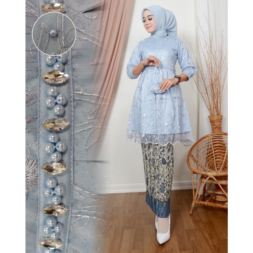 Permata Olshop / Kebaya Brokat Kejora SB / Baju Wisuda Mewah / Tunik Brokat Modern