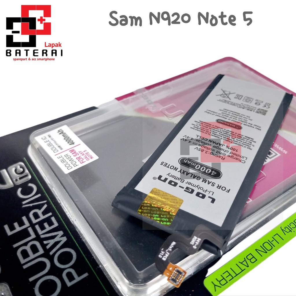 LOG - ON Baterai Samsung Note 5 N920 Double IC Protection Battery Batre