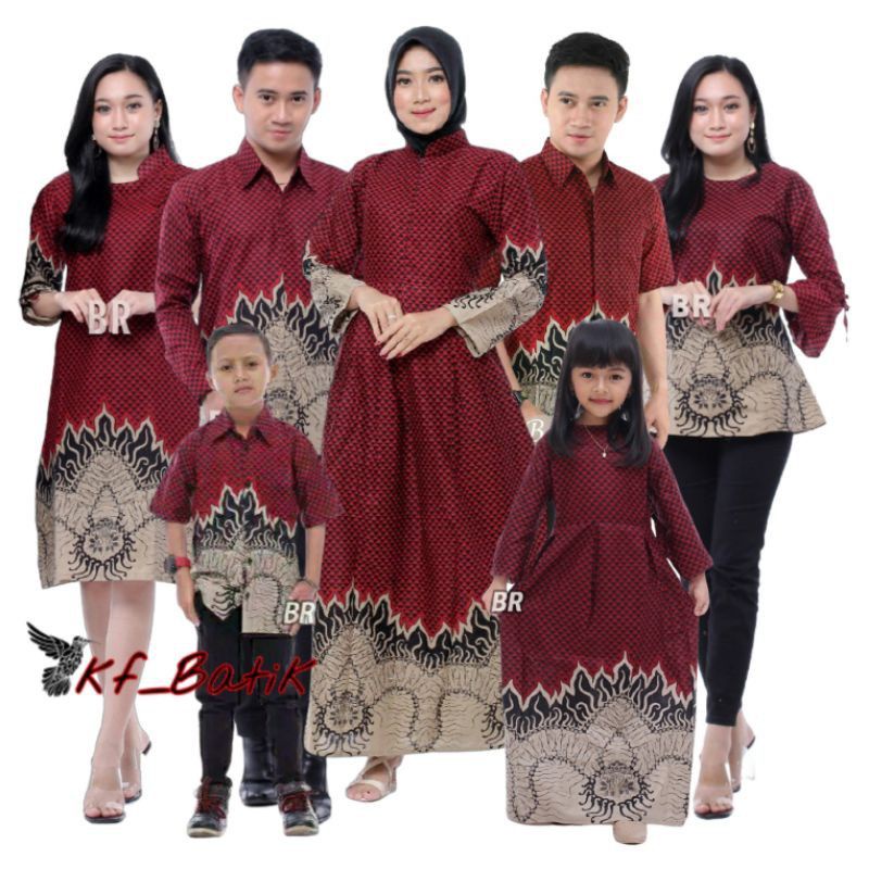 BATIK COUPLE KELUARGA sania ruffle ori ndoro jowi dnt motif Bara api merah