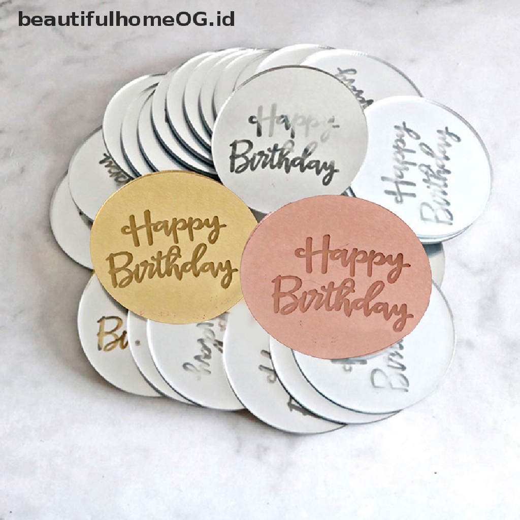 10pcs Topper Kue Bentuk Lingkaran Bahan Akrilik Warna Rose Gold Untuk Ulang Tahun