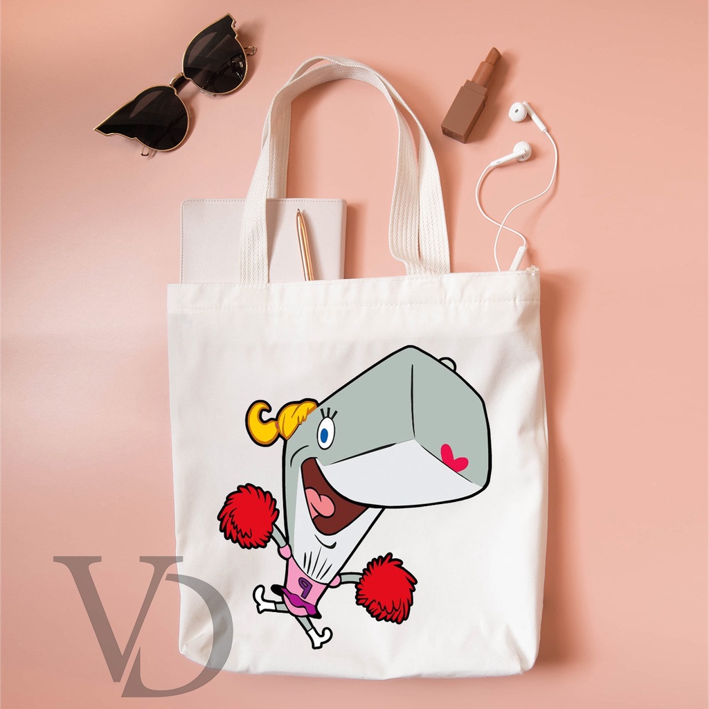 TOTE BAG KANVAS MURAH / TOTE BAG WANITA / TOTE BAG MOTIF SPONGEBOB SQUAREPANTS