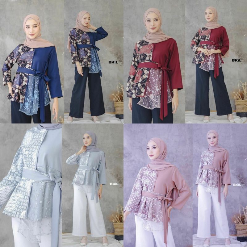 BLOUSE BATIK KOMBINASI MOSSCREPE+TILE // BLOUSE BATIK // BLOUSE WANITA // BLOUSE KOMBINASI