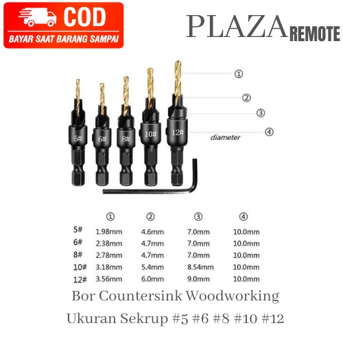 BOR COUNTERSINK 6IN1 KAYU SHANK #5 #6 #8 #10 #12 PEMBUAT LUBANG BAUT