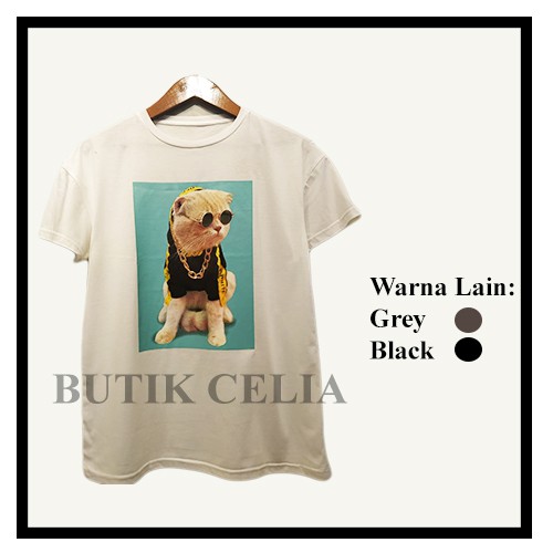 KAOS WANITA CEWEK DEWASA OFF WHITE GANGSTER CAT NYAMAN MURAH KUALITAS TERBAIK