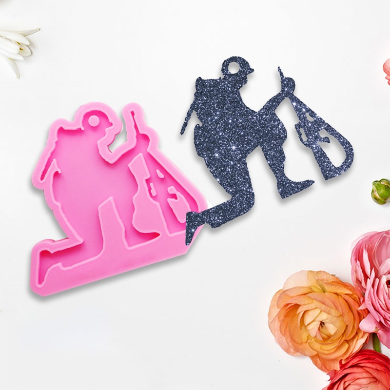 SIY  DIY Keychain Epoxy Resin Mold Glossy Fallen Soldier Shape Keyring Silicone Mould