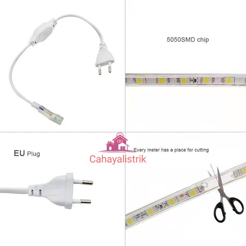 PAKET Lampu Led Strip Selang 5050 5m 8m 10 meter (lampu strip+ Socket)5050 Lampu Hias Cafe Led Strip