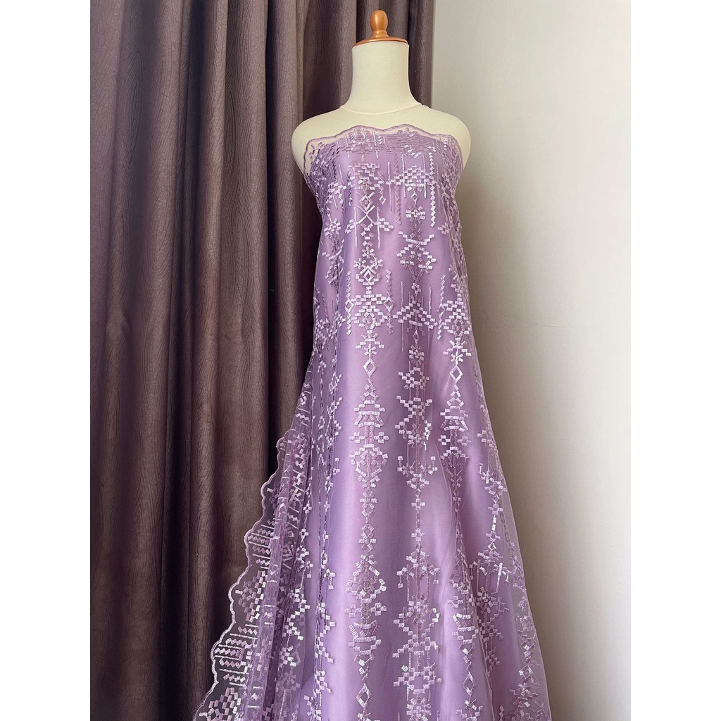 Bahan Kain Kebaya Brukat Tile Tille Bordir Premium Etnik Aphrodite New Series Warna Ungu Lilac