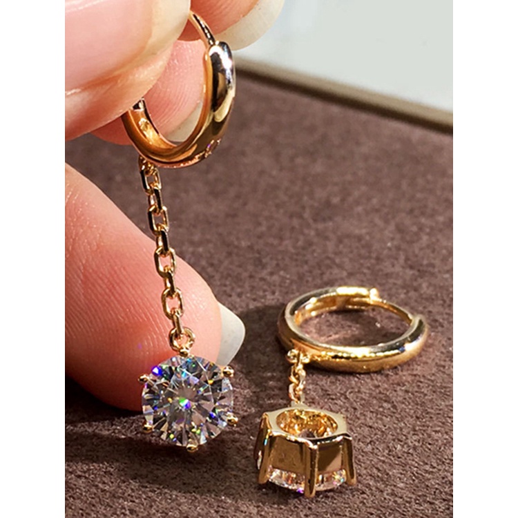 Fancyqube Anting Rantai Gantung Dengan Liontin Kubik Zirkonia Bulat Warna Emas Untuk Wanita