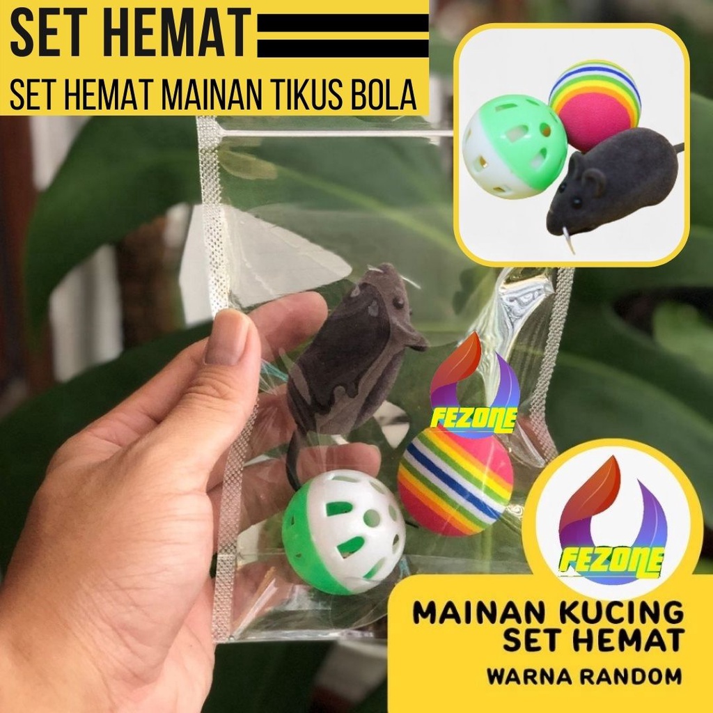 Set Hemat Mainan Tikus Bola Bola Kemrincing Cat Toys Kucing 3 in1 FEZONE