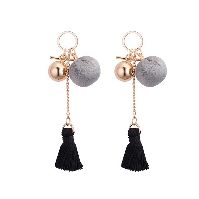 LRC Anting Tusuk Fashion Tassel&amp;fuzzy Ball Decorated Long Earrings