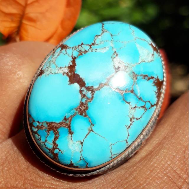 Natural Pirus Biru Arizona Asli Jumbo Ring Perak