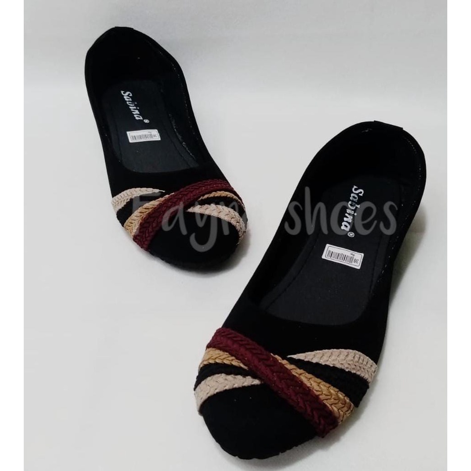 Sepatu Wanita Terbaru Flat Shoes Wanita Sol Karet Dixie Silang Warna