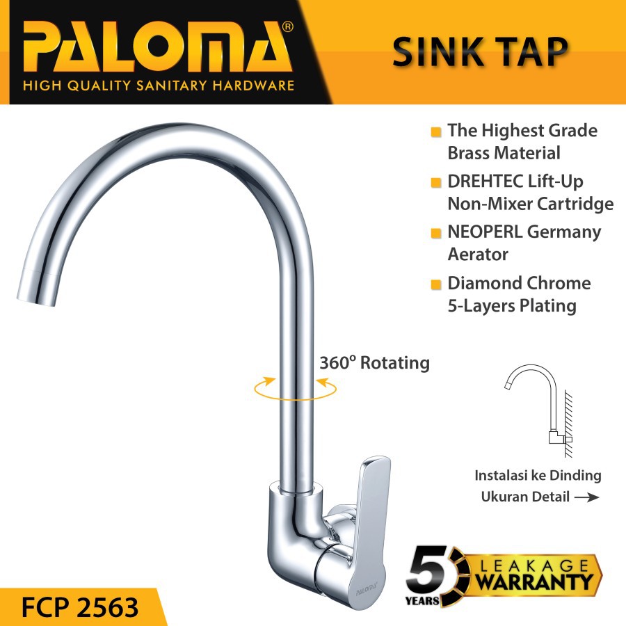 PALOMA FCP 2563 Keran Sink Angsa Cuci Piring Dapur Tembok Kran Air