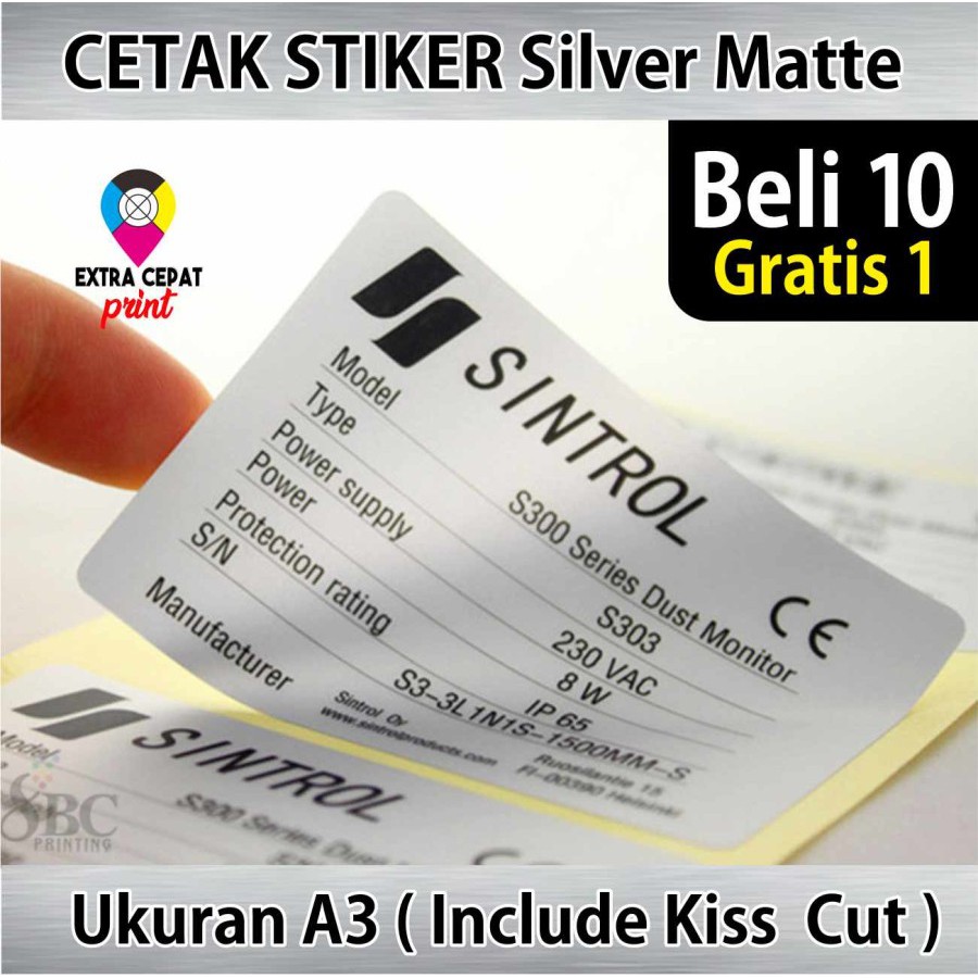 

Custom Cetak Stiker Silver Matte Label Metallic A3+ & KISS CUT
