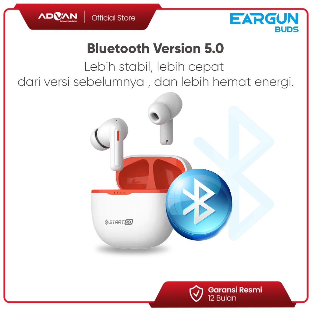 Advan StartGo Eargun In-Ear TWS Earphone Bluetooth Waterproof Garansi Resmi - Putih