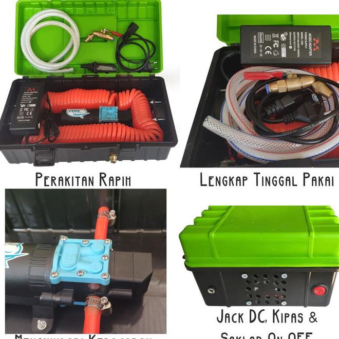 PAKET POMPA BOX CUCI AC PORTABEL SELANG SPIRAL 12M NOZZLE APOLO - V1
