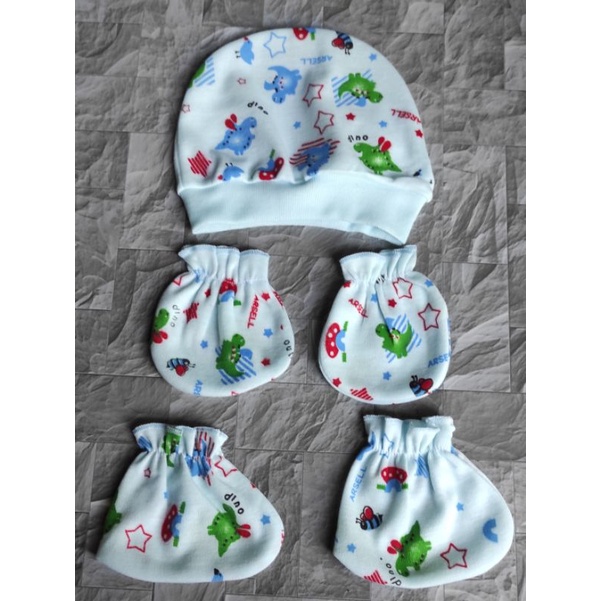 1 set topi bayi 3 in 1 topi+sarung tangan+sarung kaki