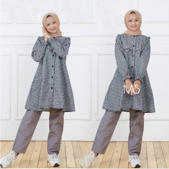 Baju Setelan Tunic Anak Perempuan Remaja Muslim Santai Adem Terbaru Lebaran 2022 Set Tunik Cel Jinan
