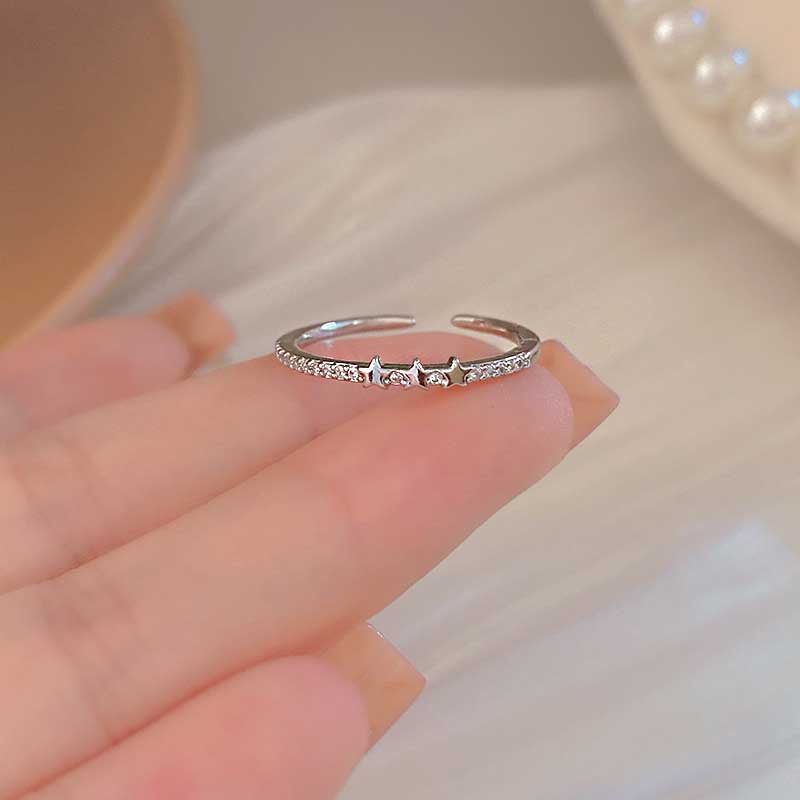 Cincin Sterling Silver S925 Hias Kristal Bintang Berlian Gaya Korea Untuk Wanita