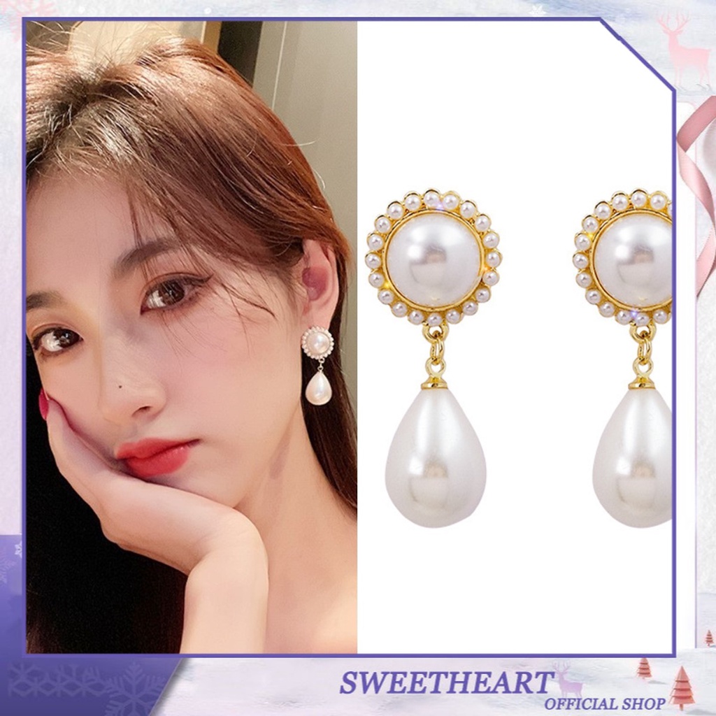 Anting Drop Hias Mutiara Gaya Korea Untuk Perempuan