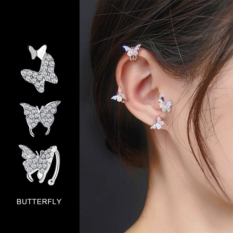 Anting Gadis Kupu-kupu Klasik Anting Berlian Imitasi Liar Yang Manis Aksesori Berlian Fashion Korea