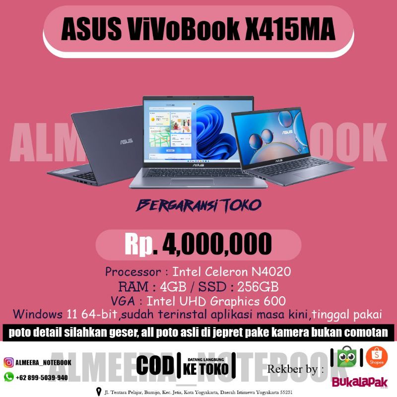 Laptop Asus VivoBook X415MA SSD.