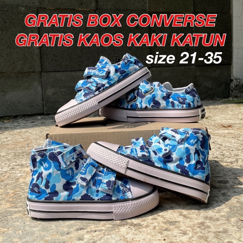 Sepatu Sneakers Anak Laki Laki Biru Motif Original Bape Army Loreng 21-35