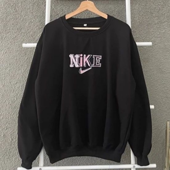 Sweater Crewneck Oversize Motif Nike Bahan Fleece Tebal Ala Korean Style