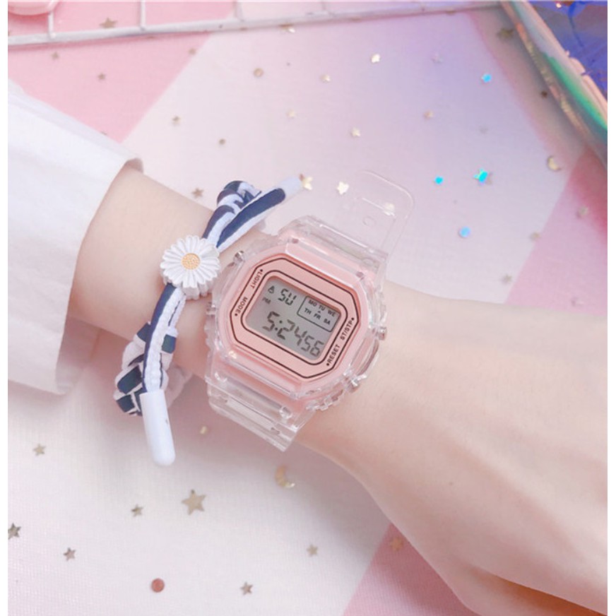 Jam Tangan Digital TRANSPARAN ANTI AIR Student Couple Watch Korea Fashion model Casio Pria Wanita