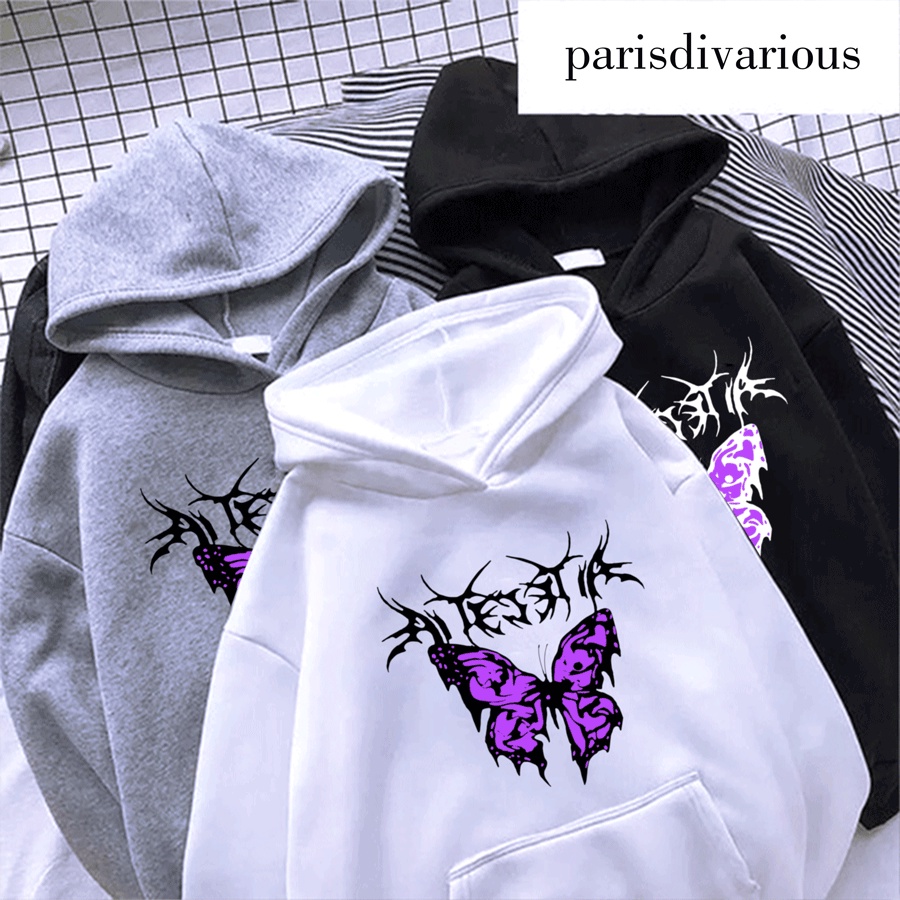 Parisdivarious Sweater Hoodie Jemper Akar Butterfly FC Bahan Fleece Size S - XXL (Pria &amp; Wanita)