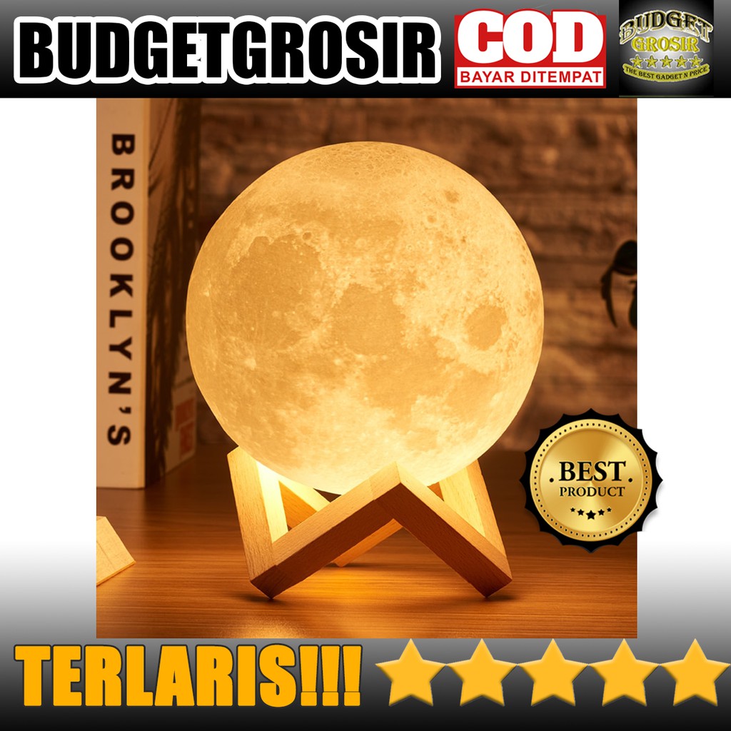 Lampu Tidur 3D Printed Moon Night Light Table Lamp 12 cm - ROX-05--TaffLED