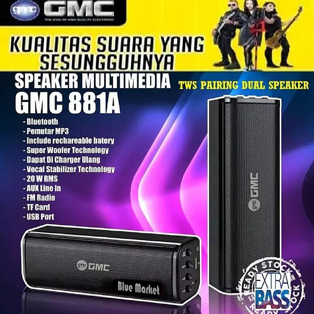 Speaker Bluetooth GMC 881A / 881C Super Bass Radio USB Garansi Resmi