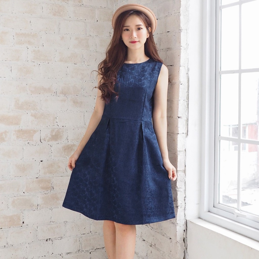 TJ121 - SAMANTHA DRESS / Dress Pesta Wanita Kekinian Fashion Trendy / Terusan Navy Tosca Cream Grey