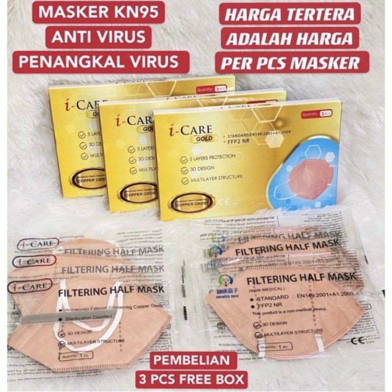 PERTAMA MASKER I-CARE GOLD NANO TECH FACE MASK FILTERING HALF MASK PEMBASMI PENANGKAL VIRUS COVID