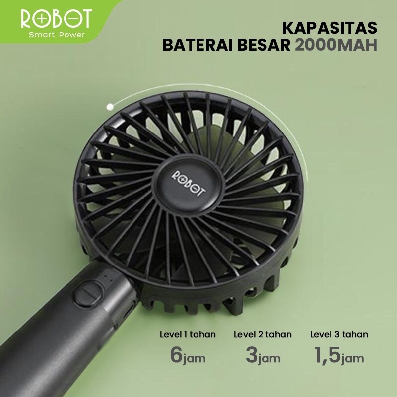 ROBOT RT-BFS1 2000mAh Handled Portable &amp; Rechargeable USB Mini Fan - Garansi Resmi 1 Tahun