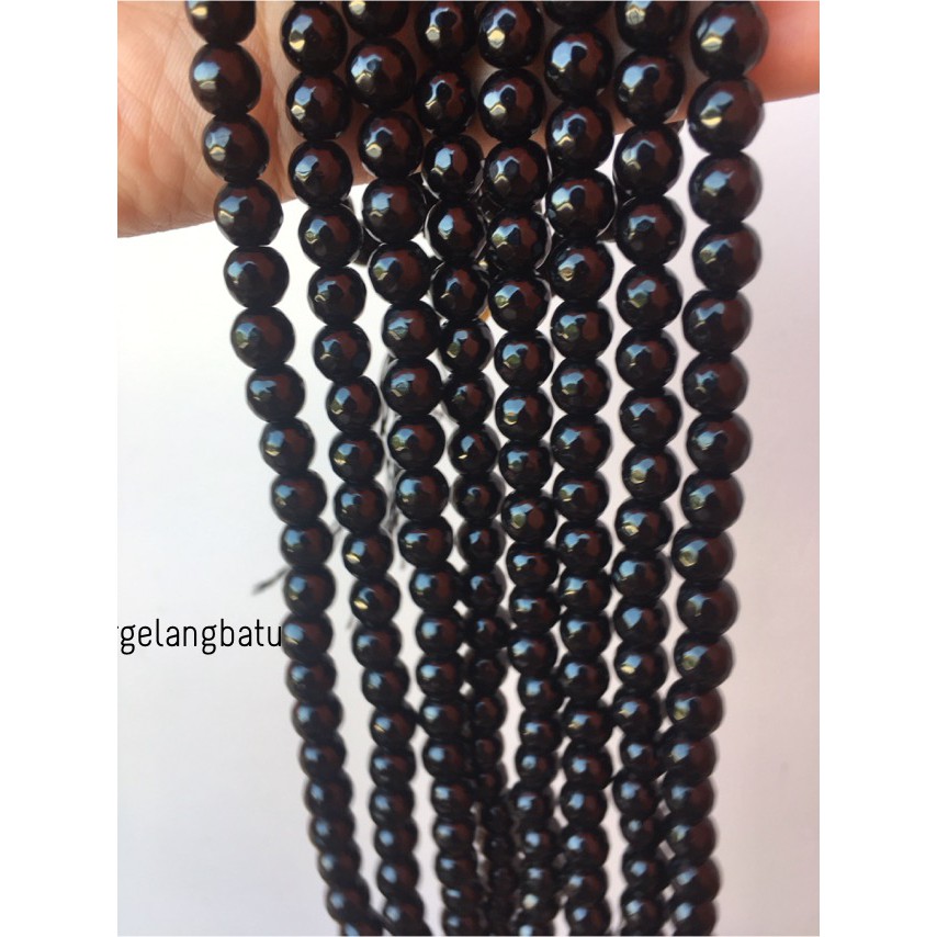 batu CUTTING black Onyx glossy FACETED 8mm akik hitam kilap poles alam aksesoris fashion etnik bead